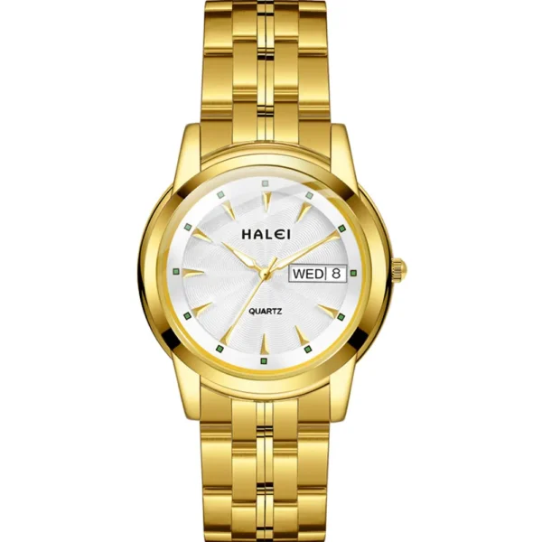 Halei 348M-GLD-WHT Metal Band Men Watch