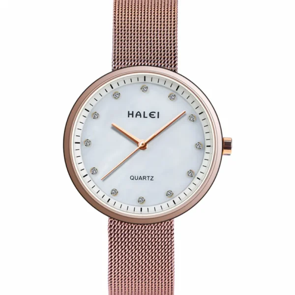 Halei 556L-RG-WHT Mesh Band Women Watch