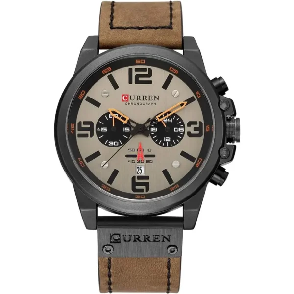 Curren 8314-BLKBRN-GRY Leather Band Men Watch