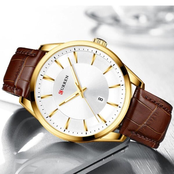 Curren 8365-GDBRN-WHT Leather Band Men Watch - Image 2