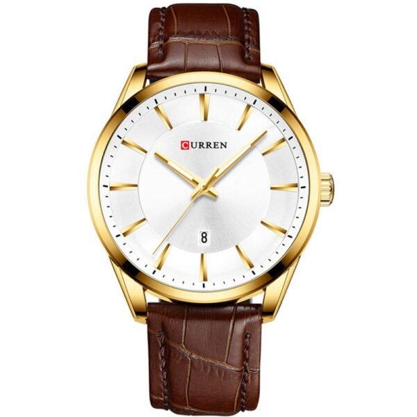 Curren 8365-GDBRN-WHT Leather Band Men Watch