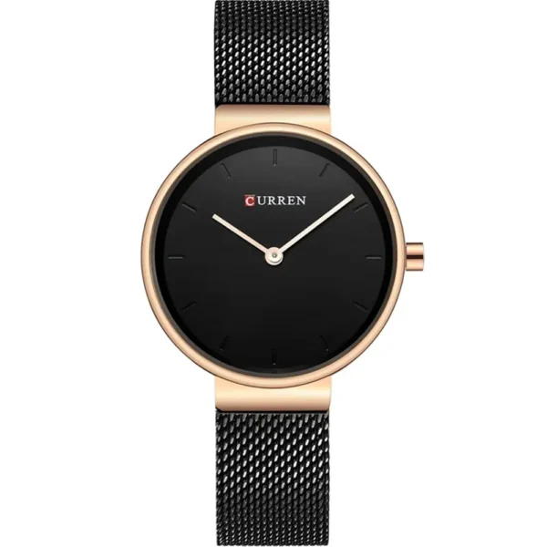 Curren 9016-RS-BLK-BLK Mesh Band Women Watch