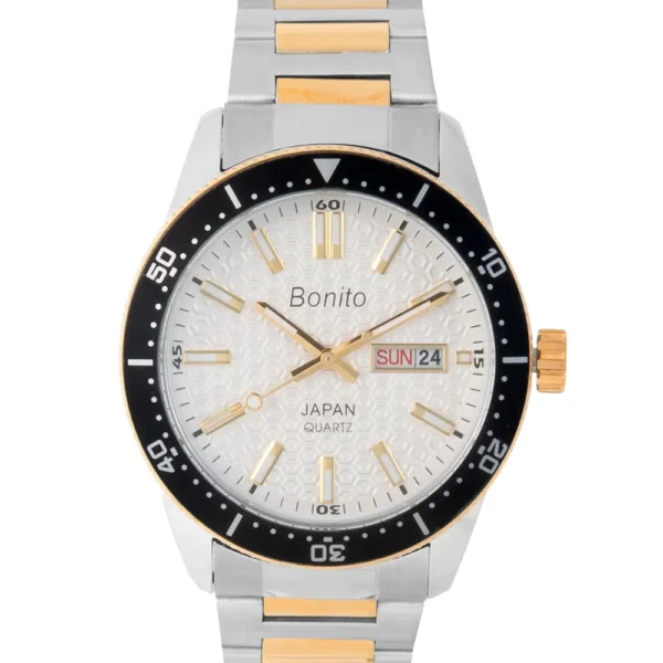 Bonito K-6133-TTGLD-WHT Metal Band Men Watch